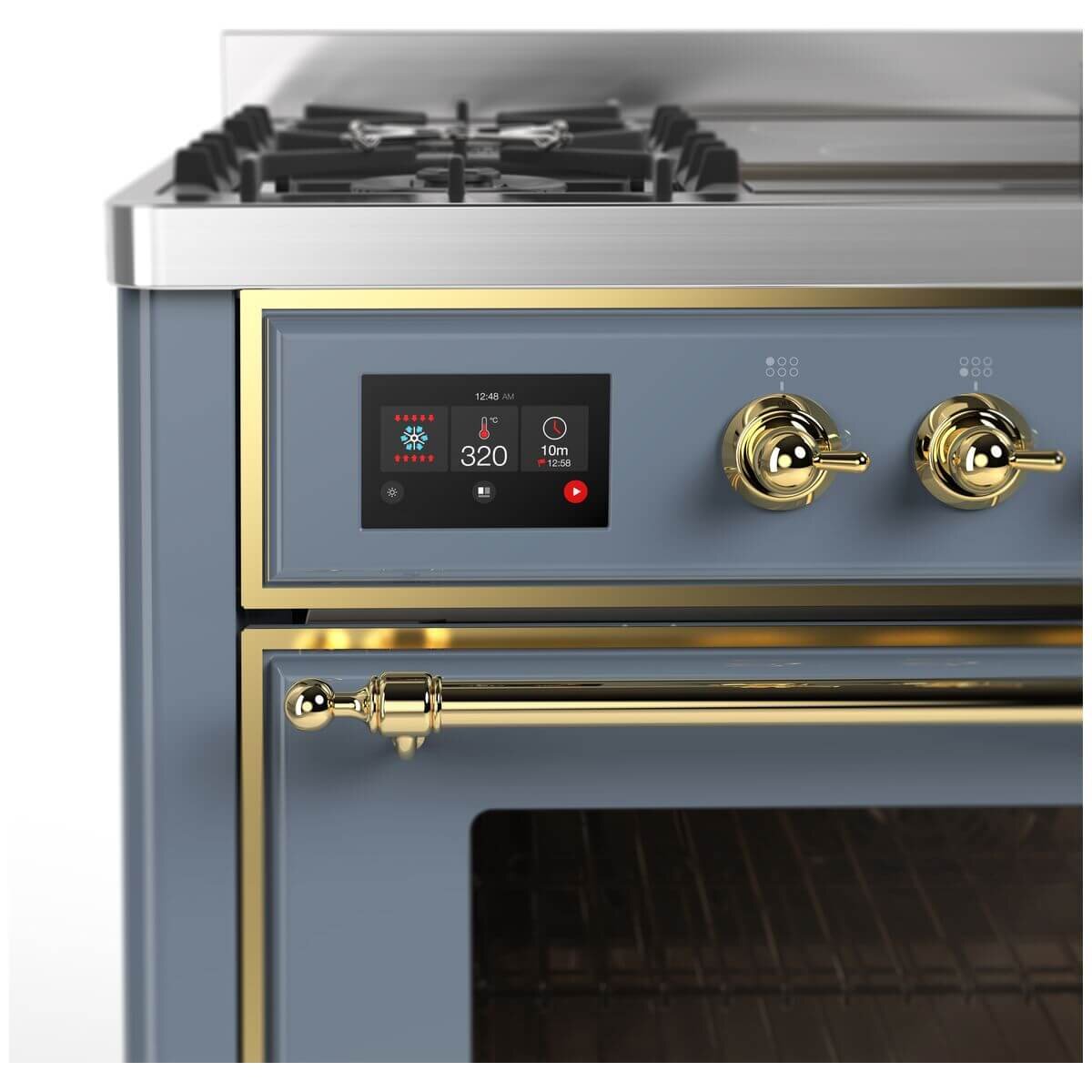 ILVE Majestic 90cm Freestanding Dual Fuel Oven - Touch Display, 16 Functions, Blue Grey Brass - M09IDNE3-BGG
