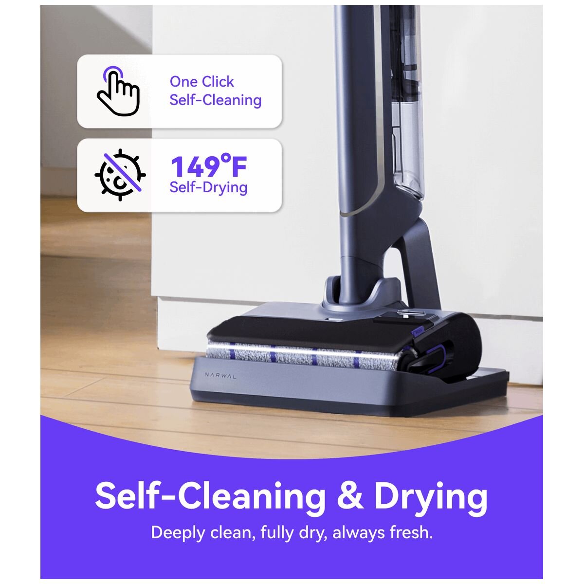 Narwal S20 Pro wet and dry vacuum - 20,000Pa suction, DirtSense technology, 60 minute runtime - YJSC003