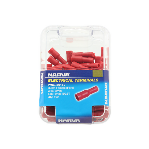 Narva Red Double Crimped Female Bullet Terminal 2.5-3mm 100 Pack - SuperSaverAU - view 1