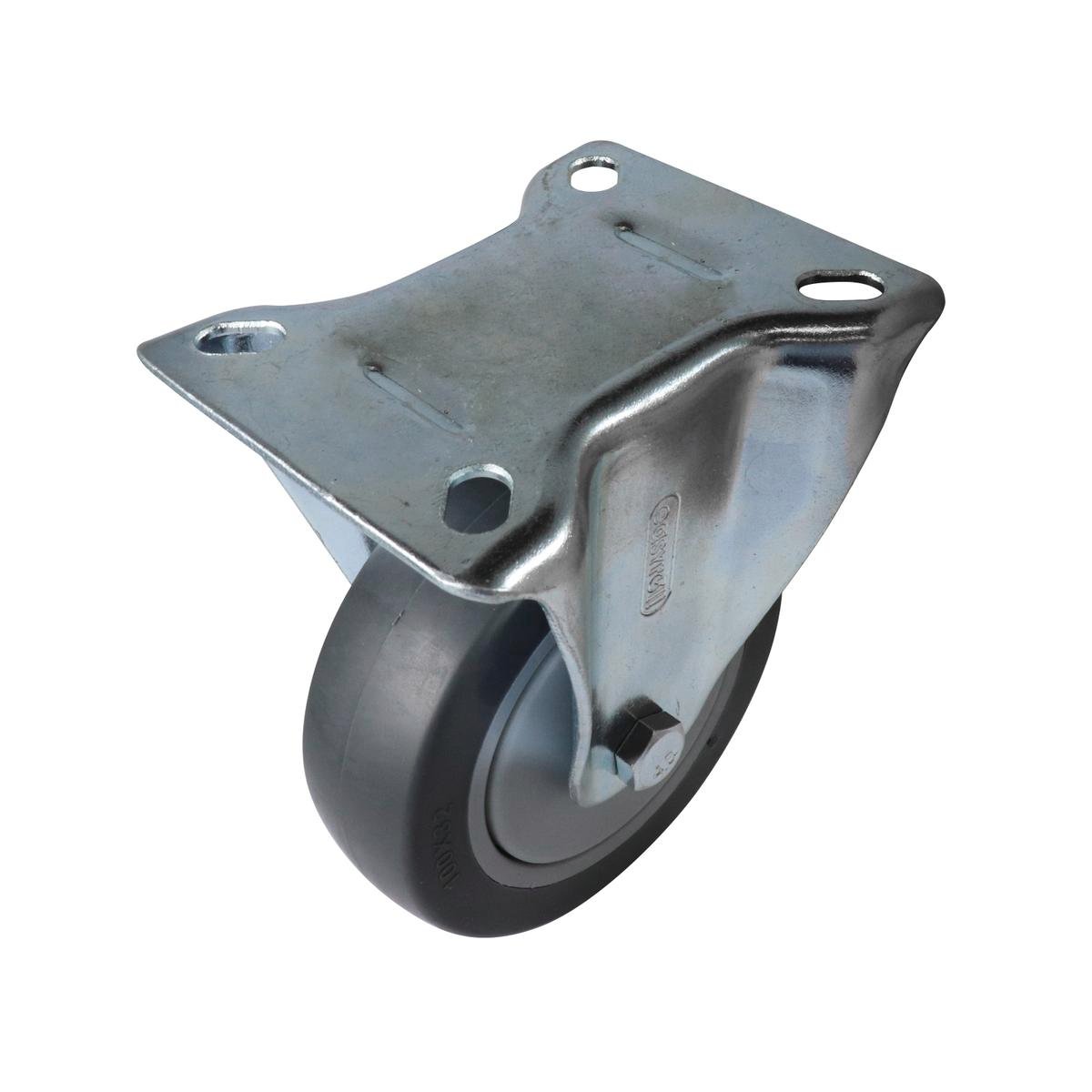 Easyroll 100mm 100kg Grey Rubber Heavy Duty Fixed Castor