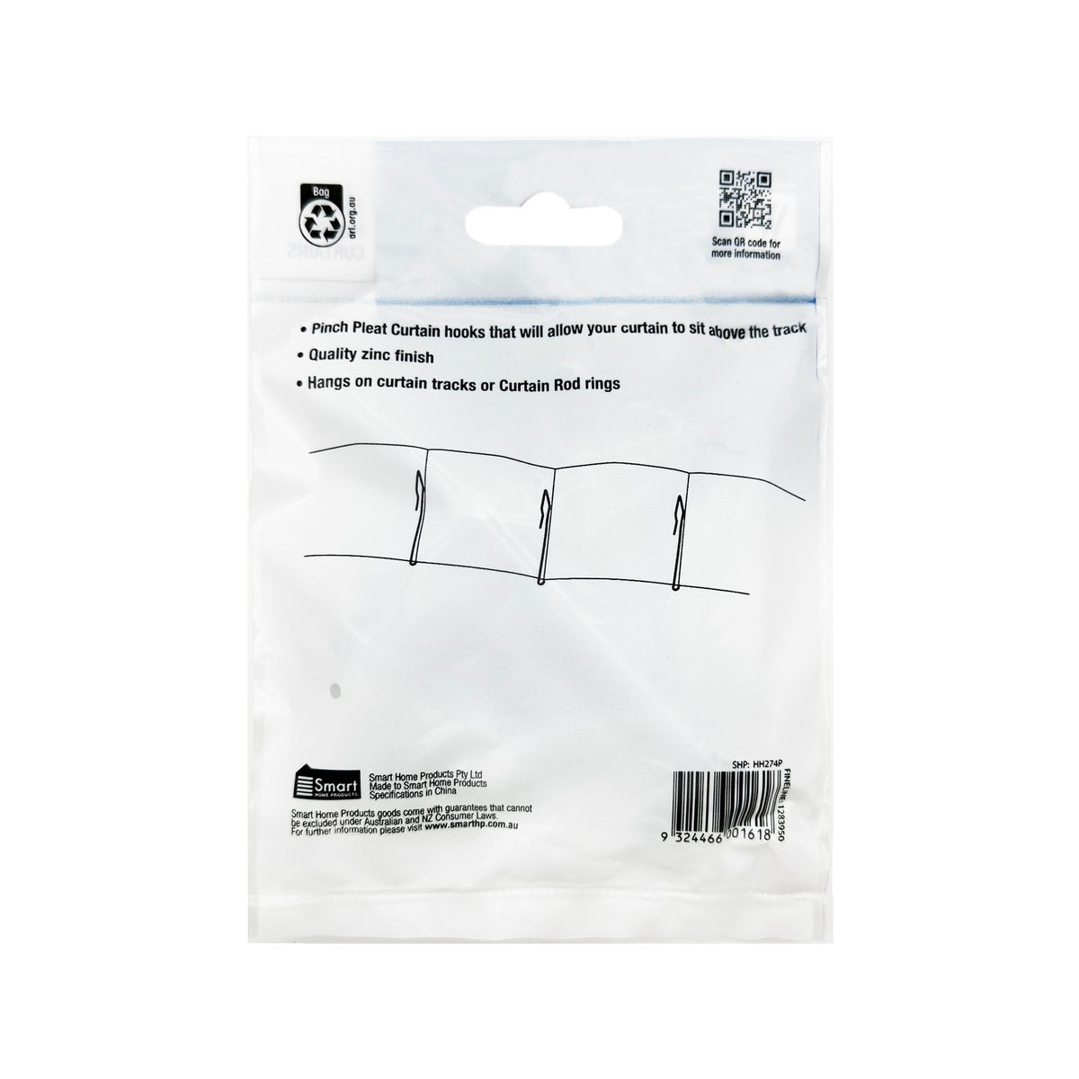 Windoware 25mm Slip In Curtain Hooks Shiny Metal - 14 Pack