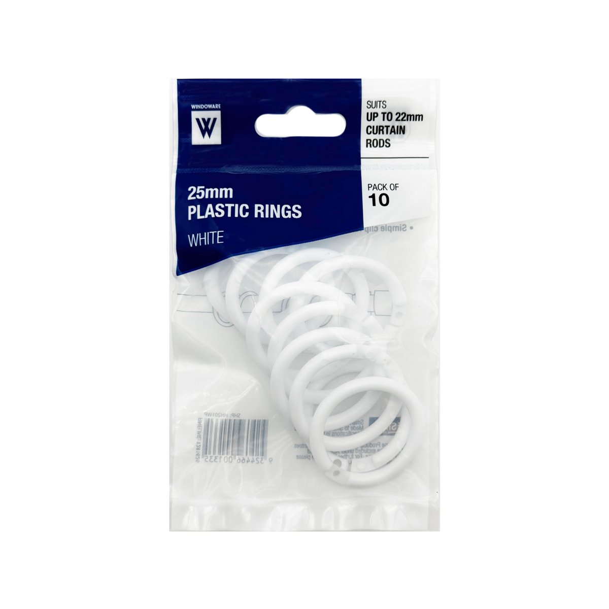 Windoware Curtain Rod Rings - 25mm - White - 10 Pack - Plastic - SuperSaverAU - view 4