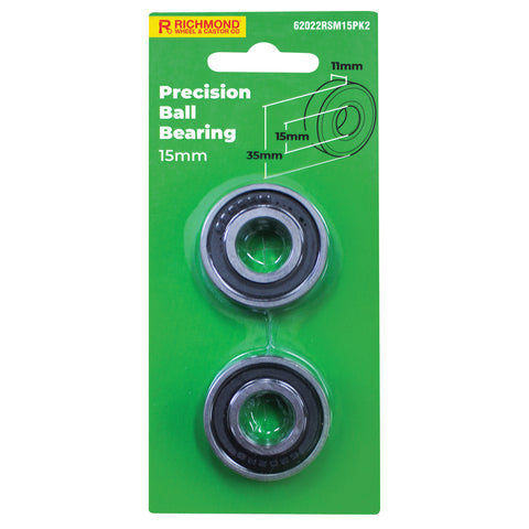 Richmond 35 x 15 x 11mm Chrome Steel Rubber Sealed Bearing - 2 Pack