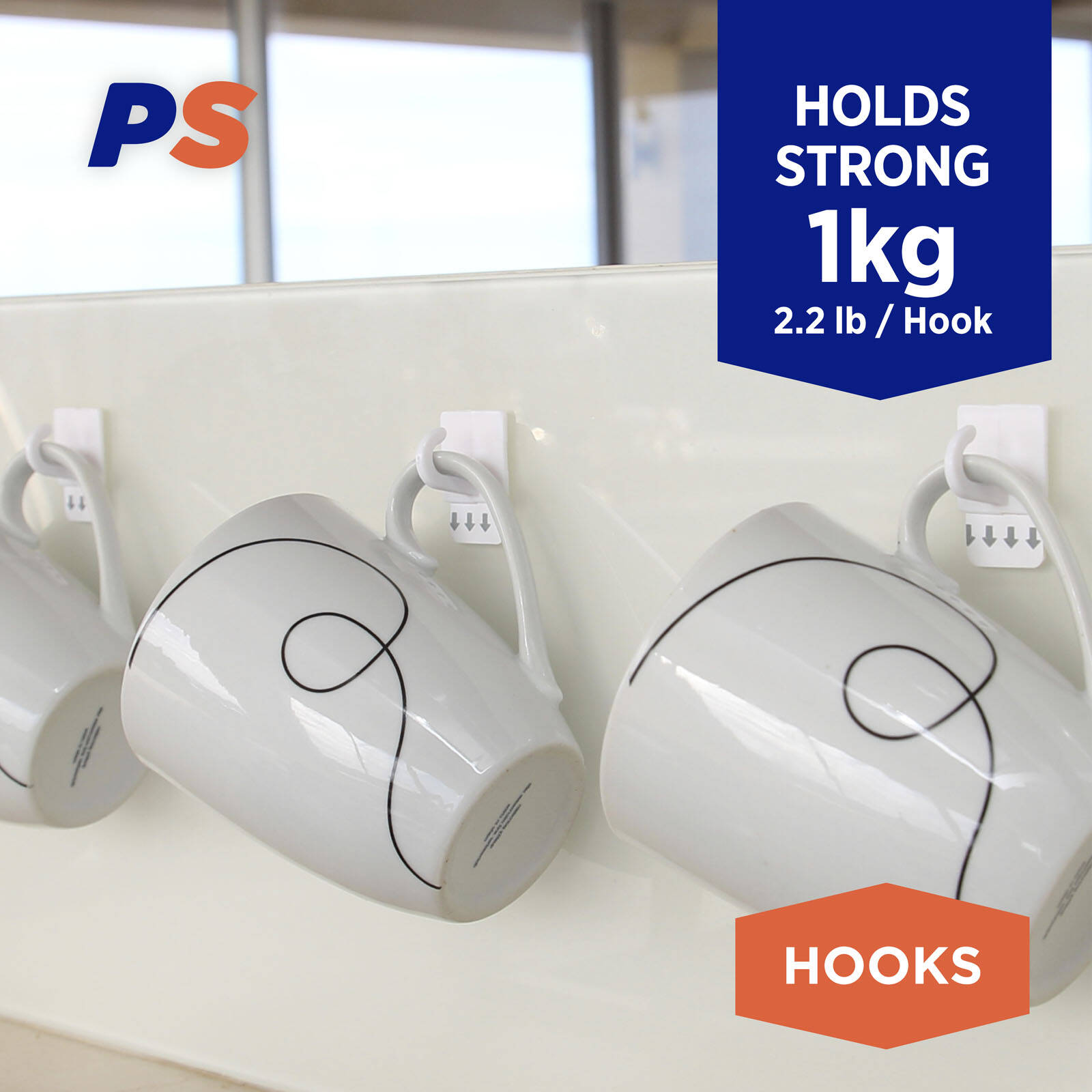 Permastik Adhesive Mug Hooks 10 Pack - White, No-Drill Cupboard Hooks