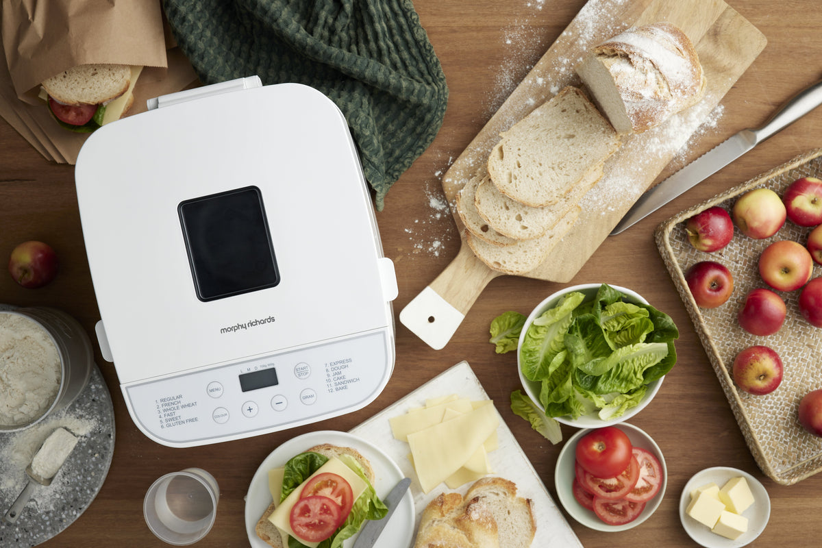 Morphy Richards Compact Bread Maker - 900g Loaf, Twelve Digital Programs, 13 Hour Delay Timer - MRBRD9WT