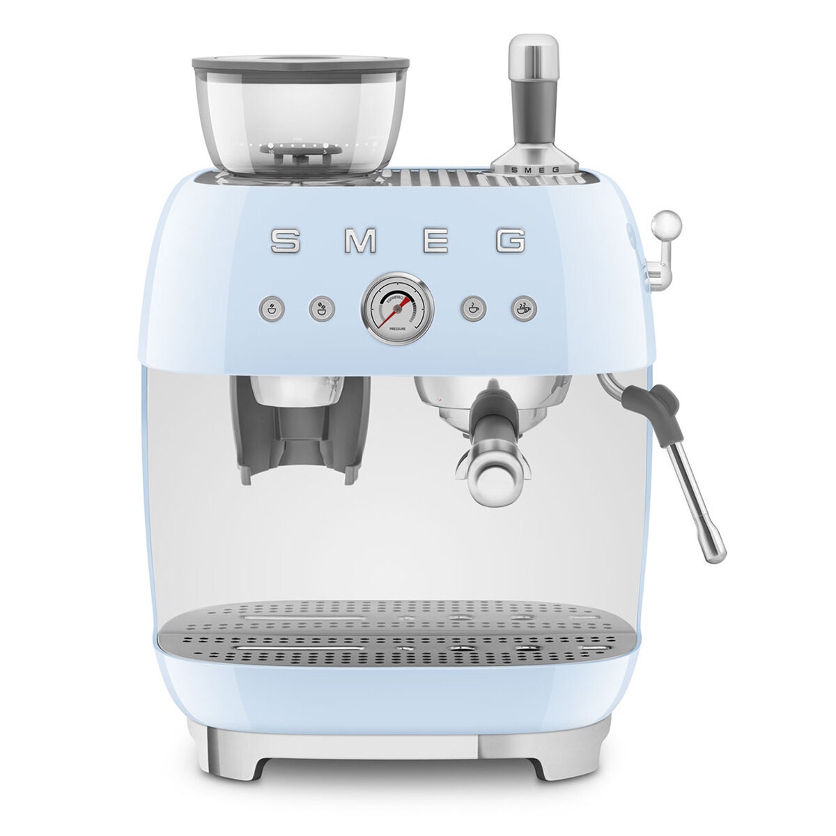 Smeg 50s Style Espresso Machine with Built-in Grinder - 20 Bar, Dual Thermoblock, Pastel Blue - EGF03PBAU
