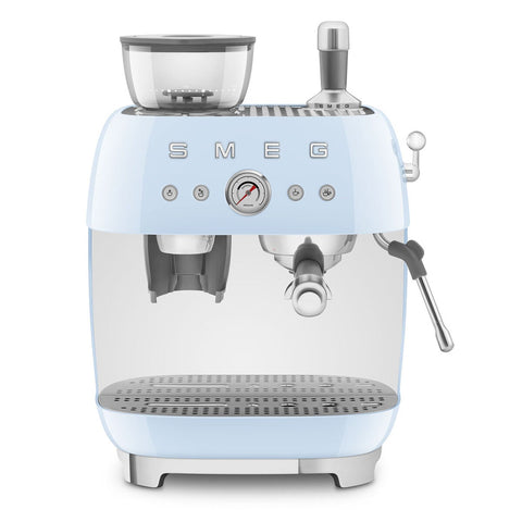 Smeg 50s Style Espresso Machine with Built-in Grinder - 20 Bar, Dual Thermoblock, Pastel Blue - EGF03PBAU