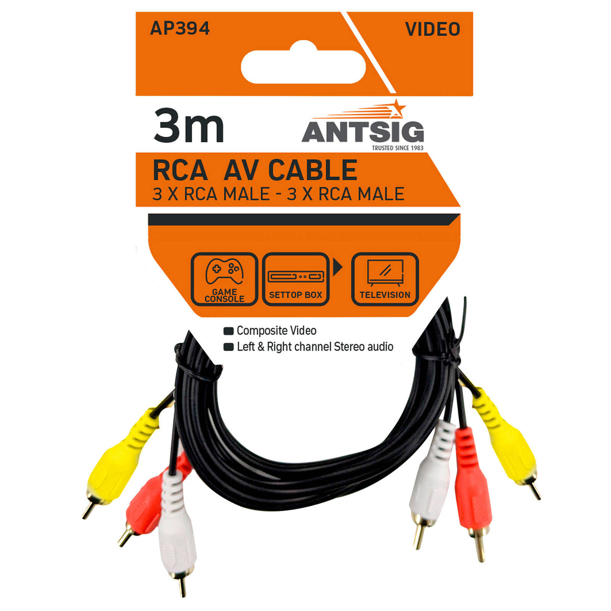 Antsig 3m Black 3 RCA to 3 RCA Audio Visual Cable