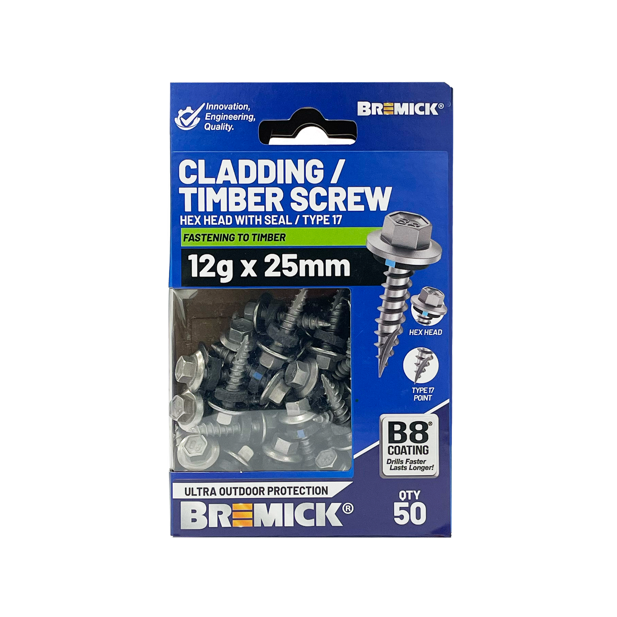 Bremick 12g x 25mm B8 Hex Cladding Screw - 50 Pack - High Corrosion Resistance - SuperSaverAU - view 2