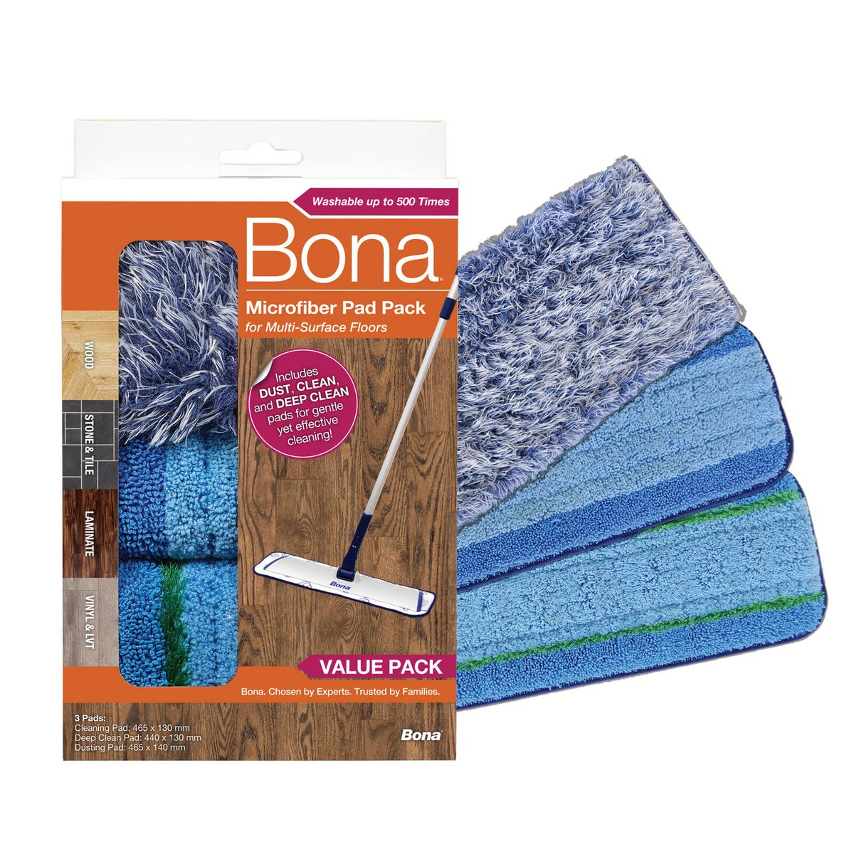 Bona Microfibre Floor Mop Pad - 3 Pack