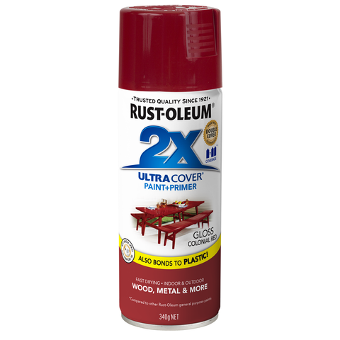 Rust-Oleum 2X Ultra Cover Gloss Colonial Red Spray Paint 340g Paint & Primer In One