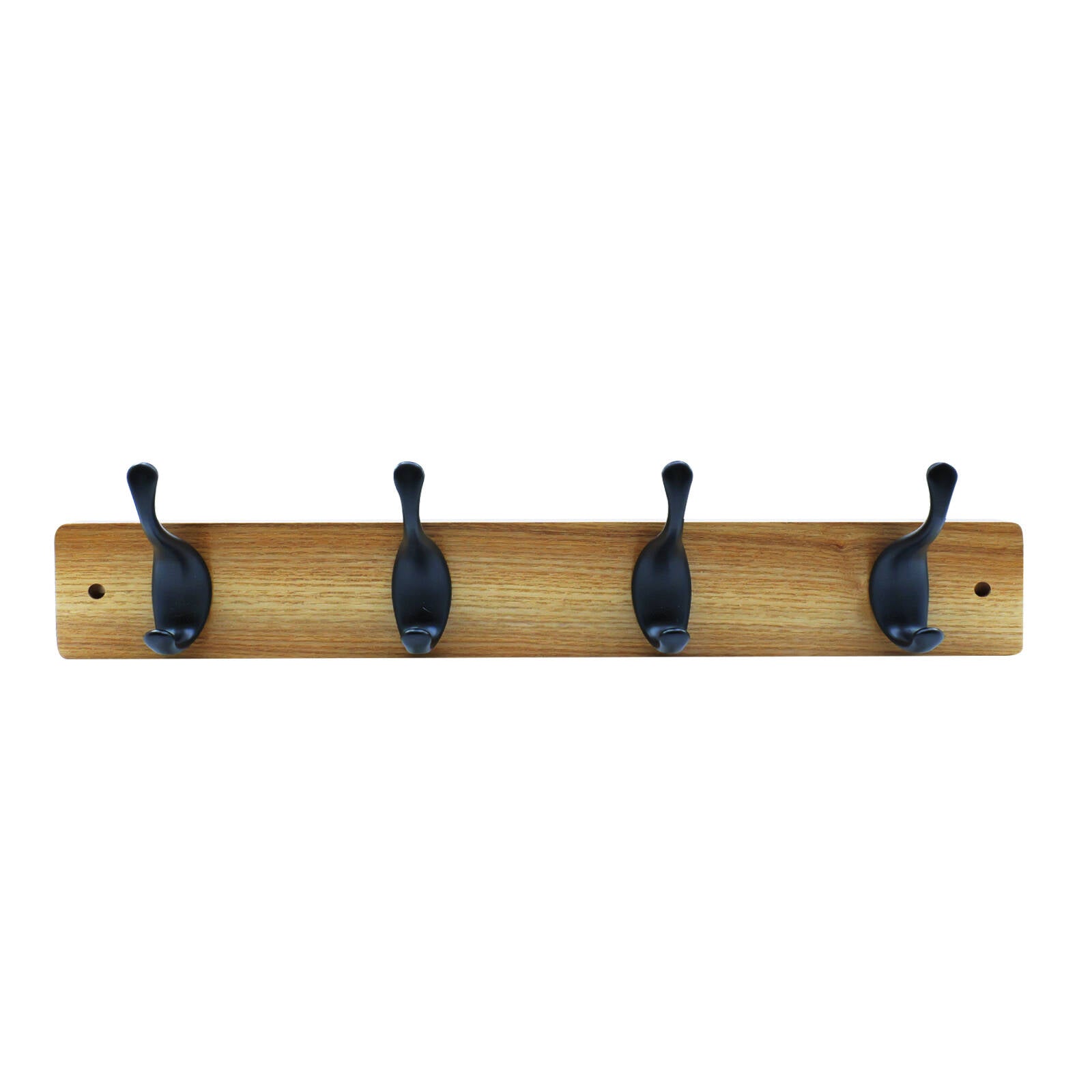 Adoored 4 Double Black Hook Pine Board Decorative Hook Rack, Timber/Steel
