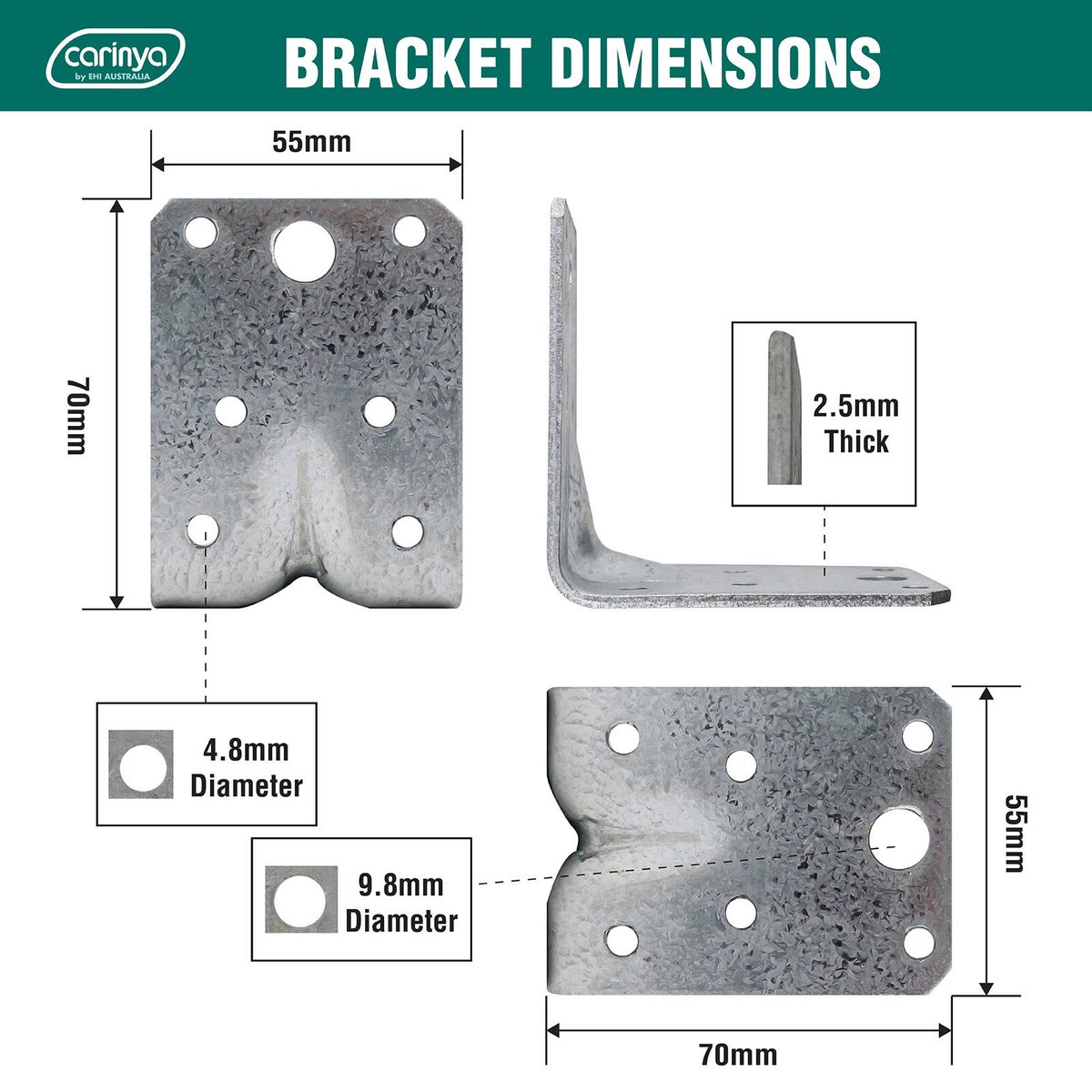 Carinya Galvanised Reinforcing Bracket 70mm 4 Pack Durable Support - SuperSaverAU - view 5