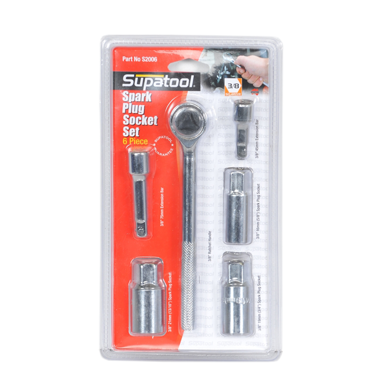 Supatool 3/8" Drive 6 Piece Spark Plug Socket Set - 16-21mm, Carbon Steel