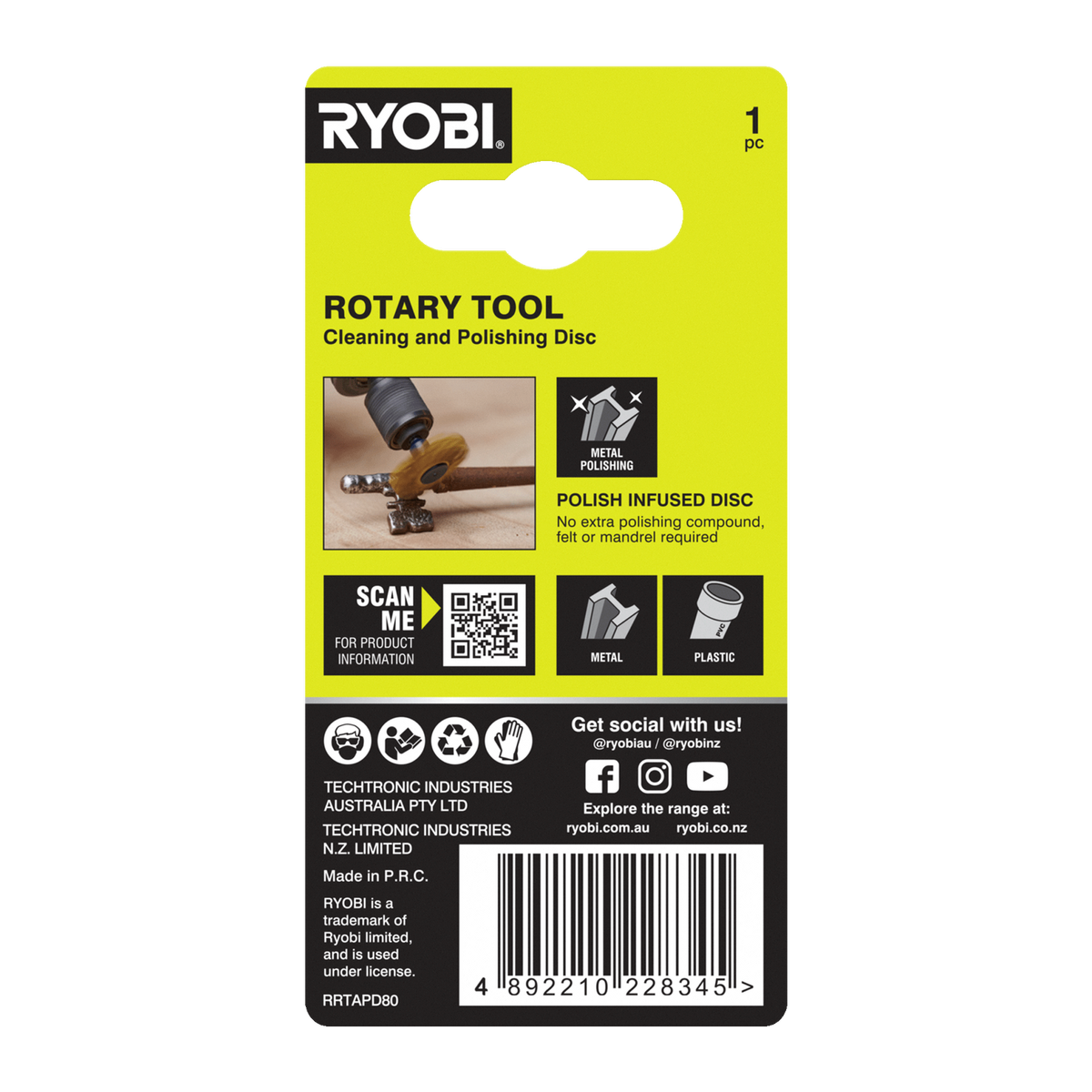 Ryobi 80 Grit 38mm Rotary Tool Cleaning & Polishing Disc