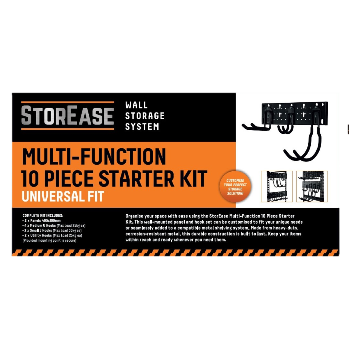 StorEase 10 Piece Wall Storage System Multi-Function Starter Kit, Black, Indoor