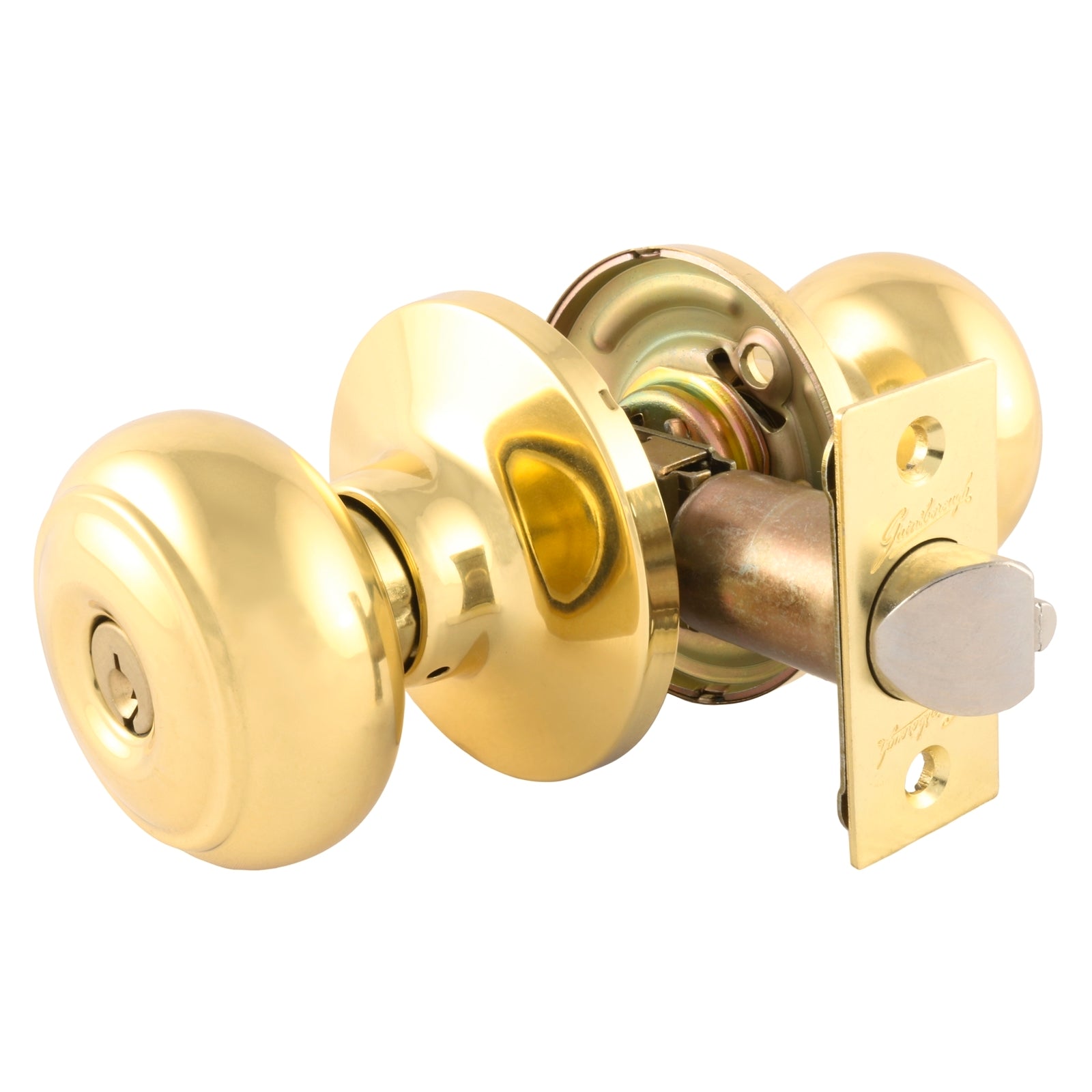 Gainsborough Edge Entrance Knobset Polished Brass - 65mm Keyed Zinc