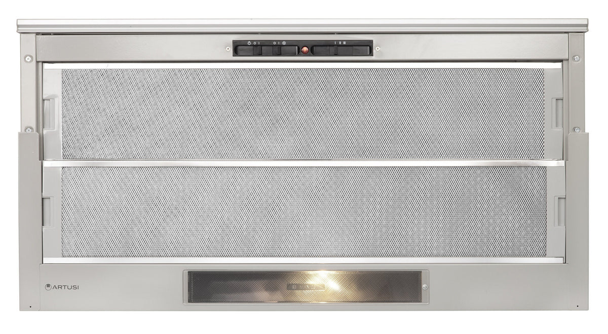 Artusi 90cm Slideout Rangehood - 350m³/h, 3 Fan Speeds - Stainless Steel, Front Recirculating - ASO901RX