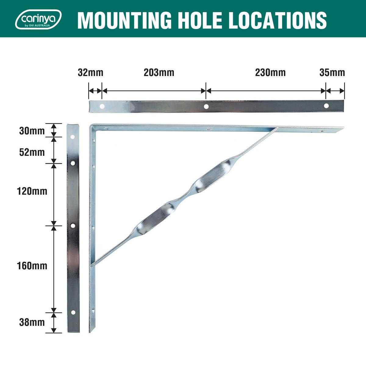 Carinya Heavy Duty Twisted Stay Bracket 500x400mm Zinc 300kg Capacity - SuperSaverAU - view 5