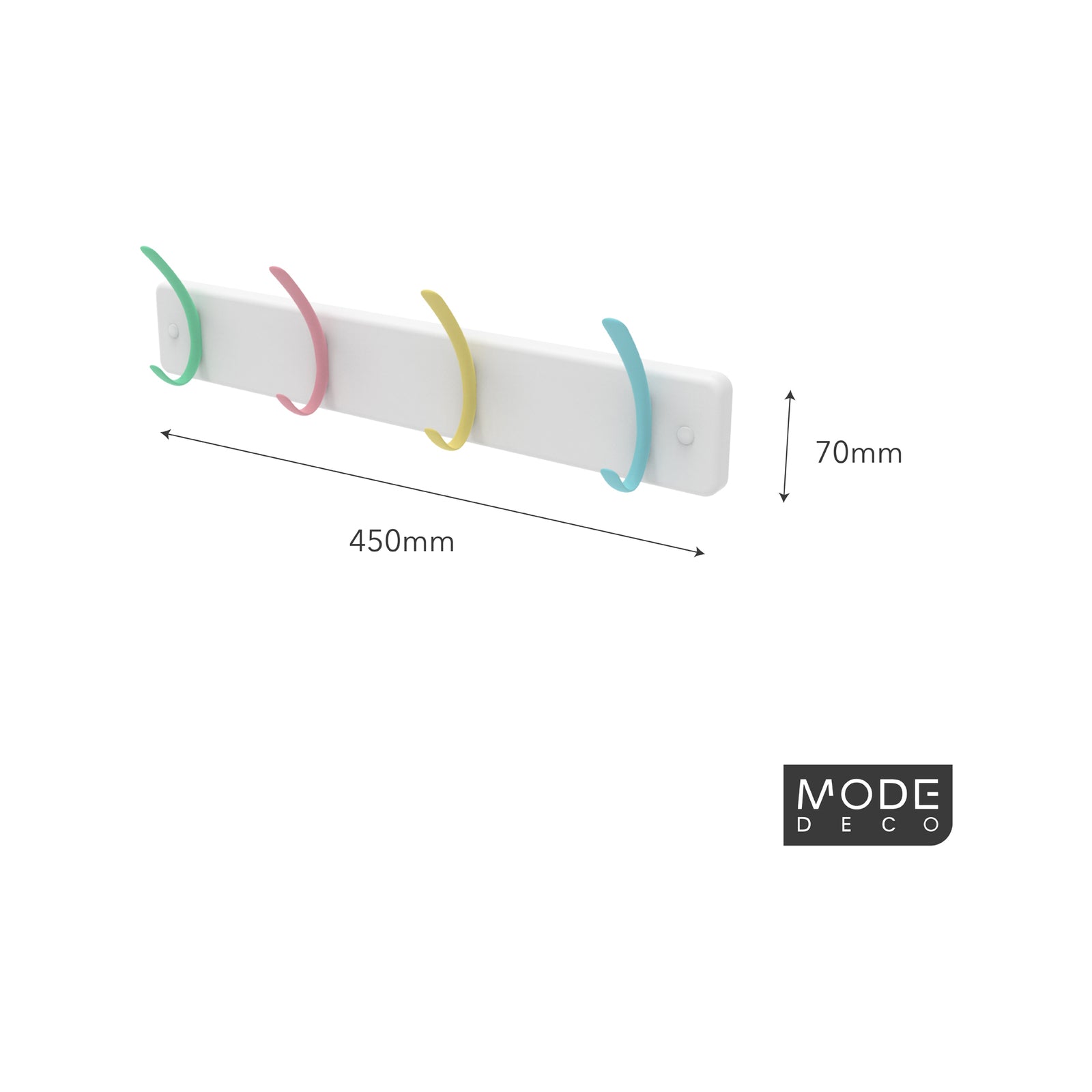 Mode White Hat and Coat Rack 4 Pastel Hooks