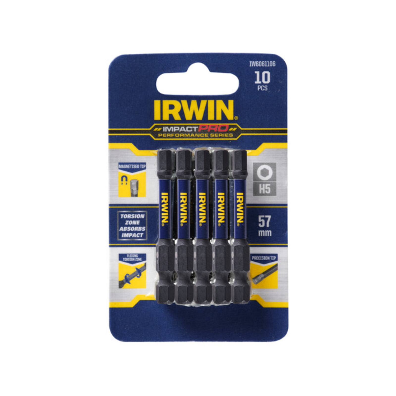 Irwin Impact Pro Performance 57mm Hex 5 Screwdriver Bit 10 Pack