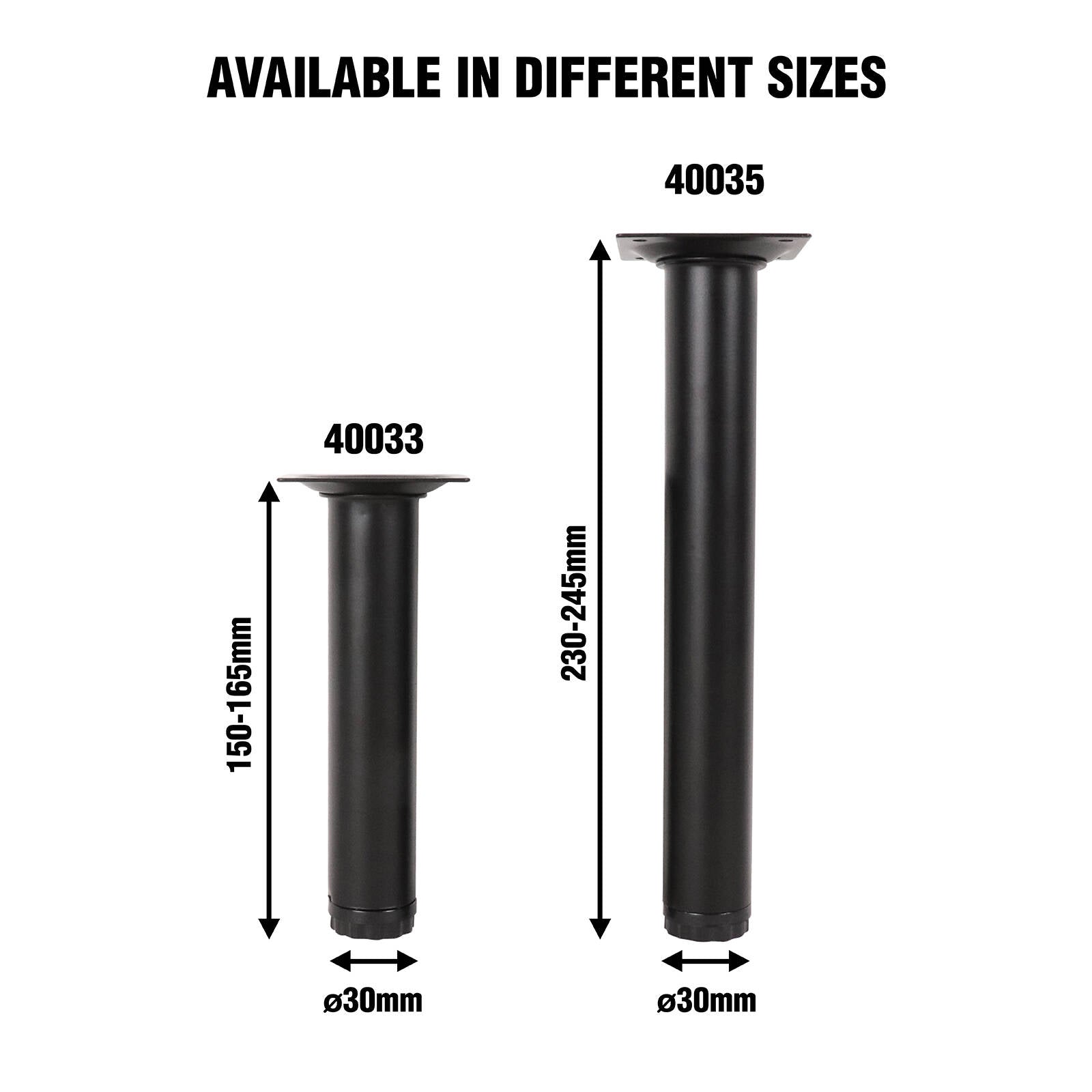 Adoored 30 x 150mm Steel Black Round Table Leg