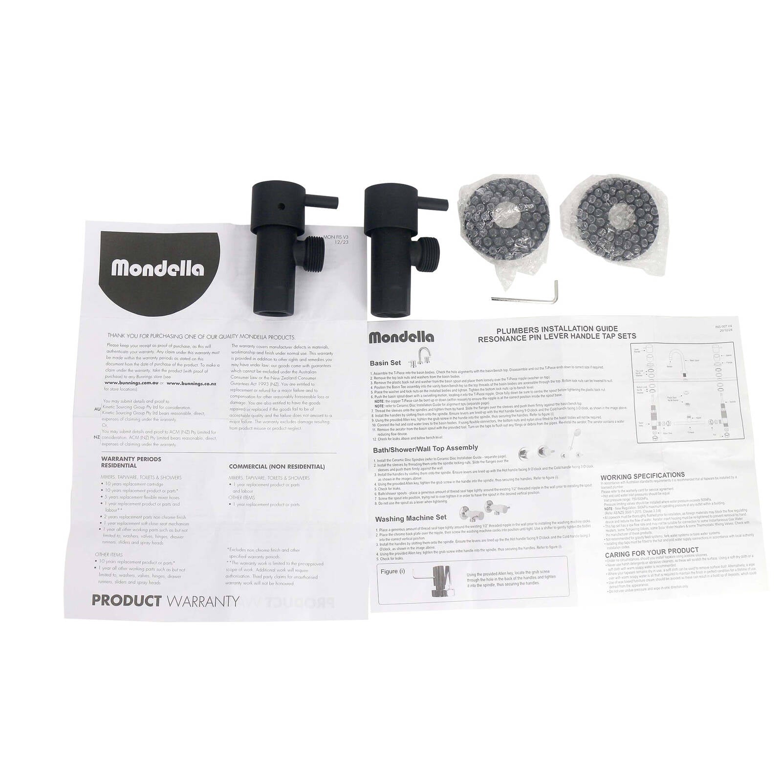 Mondella Resonance Matte Black 1/4 Turn Pin Lever Washing Machine Set, Brass