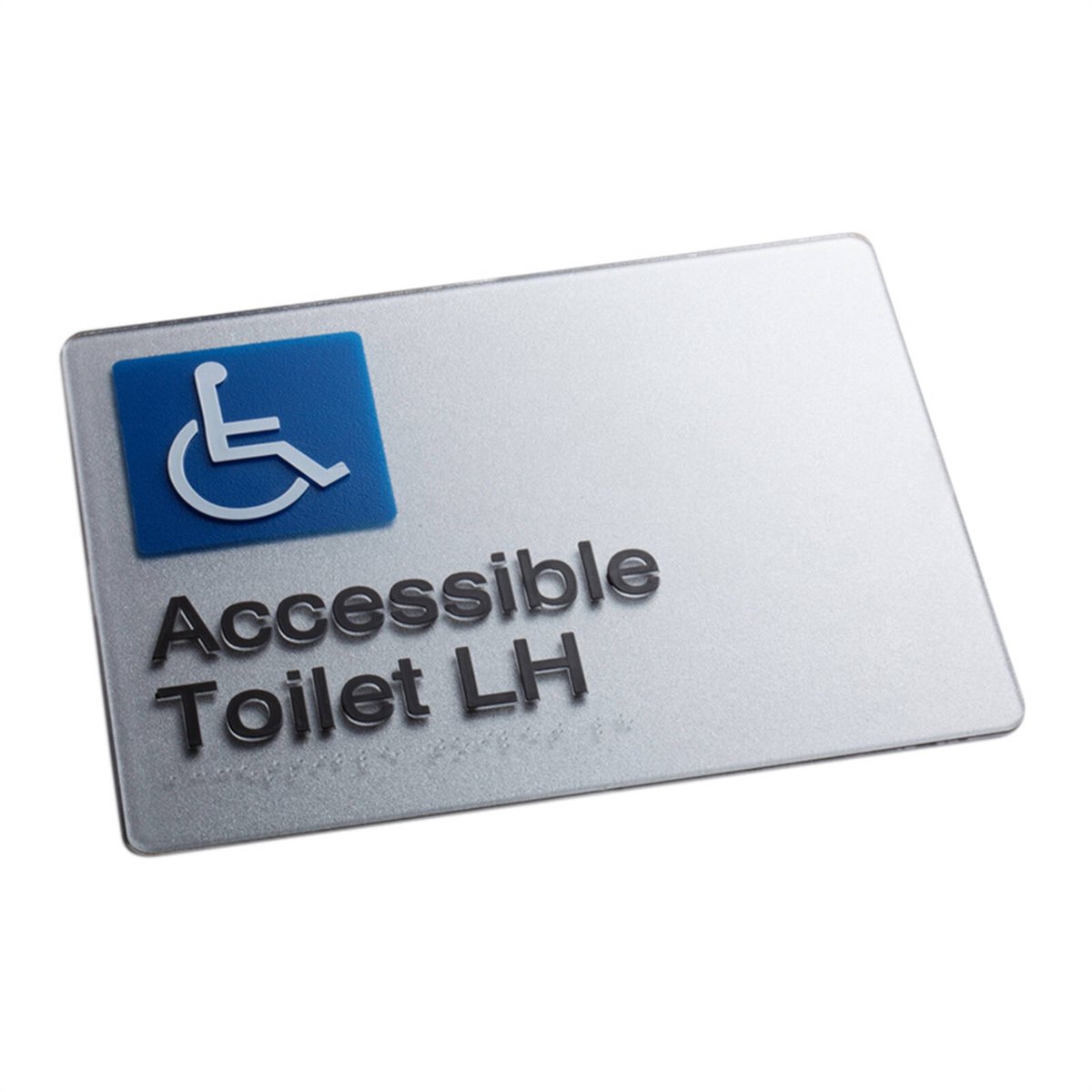 Sandleford 180 x 235mm Accessible Toilet LH Braille Sign - Silver Acrylic