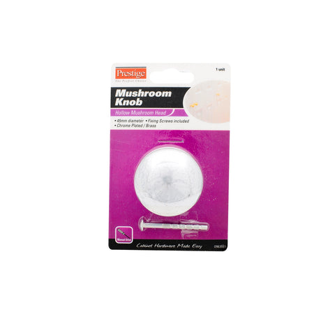 Prestige 45mm Chrome Plated Hollow Mushroom Cupboard Knob