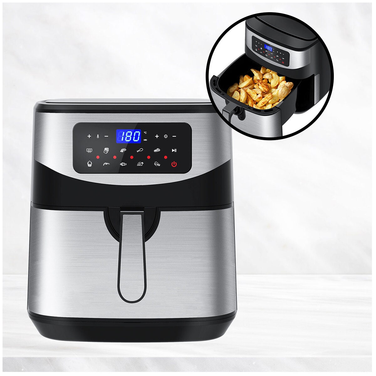 Kitchen Couture Digital Air Fryer 12L - Stainless Steel - One-Touch Controls, Preset Functions - 10001717