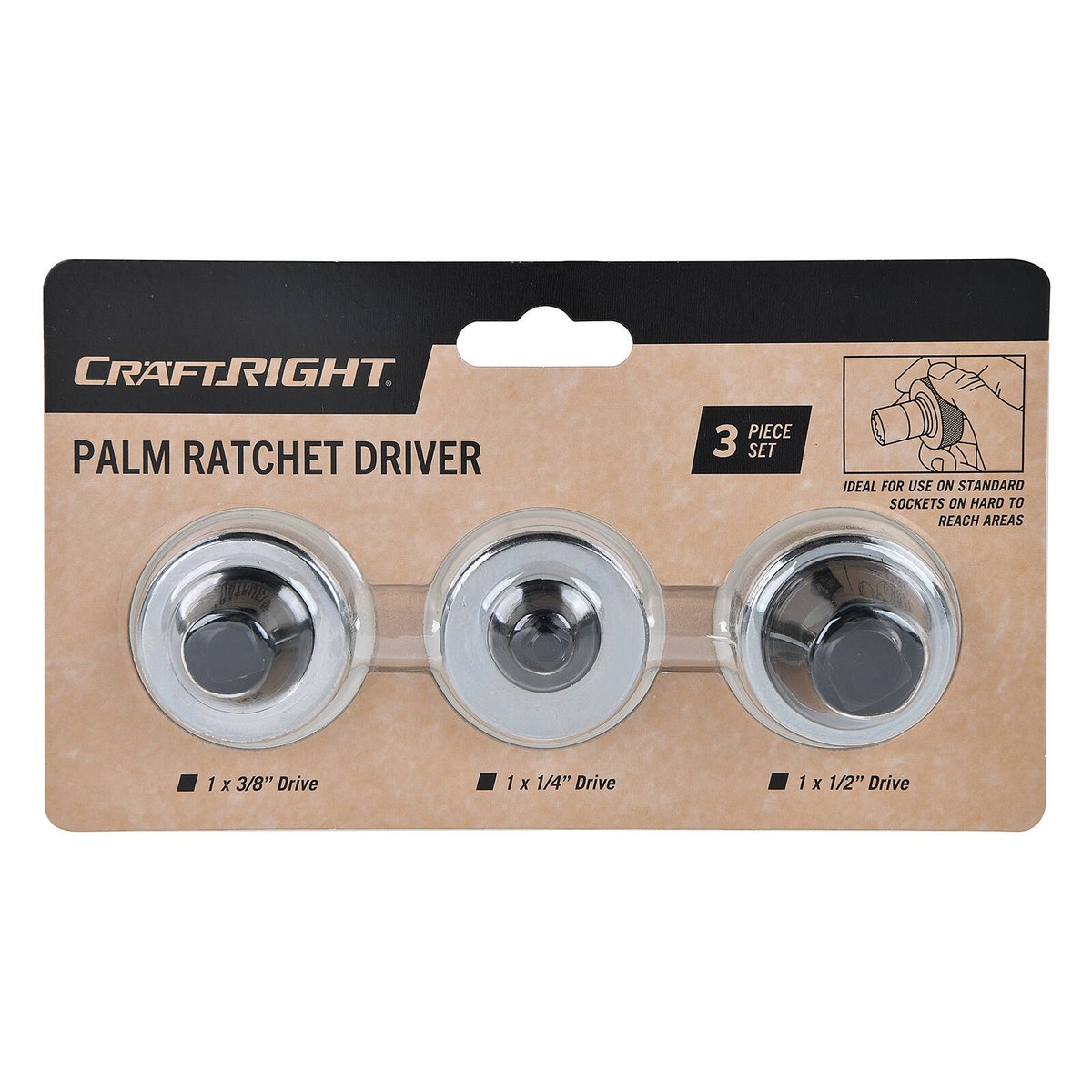 Craftright 3 Piece 1/4" 3/8" 1/2" Palm Ratchet Driver Set