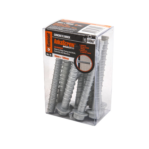 Ramset AnkaScrew 10 x 100mm Galvanised Masonry Anchor - Flanged Hex Screw-In - 10 Pack