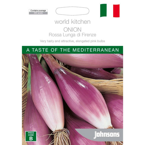 Johnsons Onion Rossa Lunga Di Fir Seeds, Elongated Pink Italian Onion, Sun or Part Shade