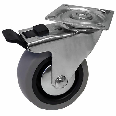 Easyroll 75mm Grey Rubber Swivel Plate Castor Plus Brake 55kg Load - SuperSaverAU - view 1