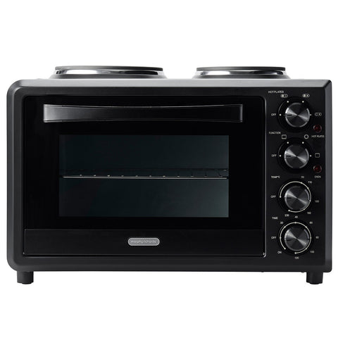 Morphy Richards 32L Benchtop Convection Oven with Two Hot Plates - Matte Black, 120 Minute Timer - MRBO32BLK2