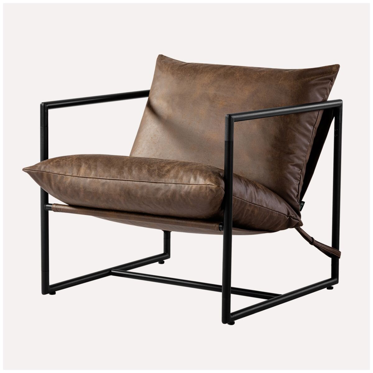 Zinus Sling Accent Chair - Cognac Tan Brown, Water-Repellent Upholstery, Metal Frame - AU-USHSL3ZC-31C