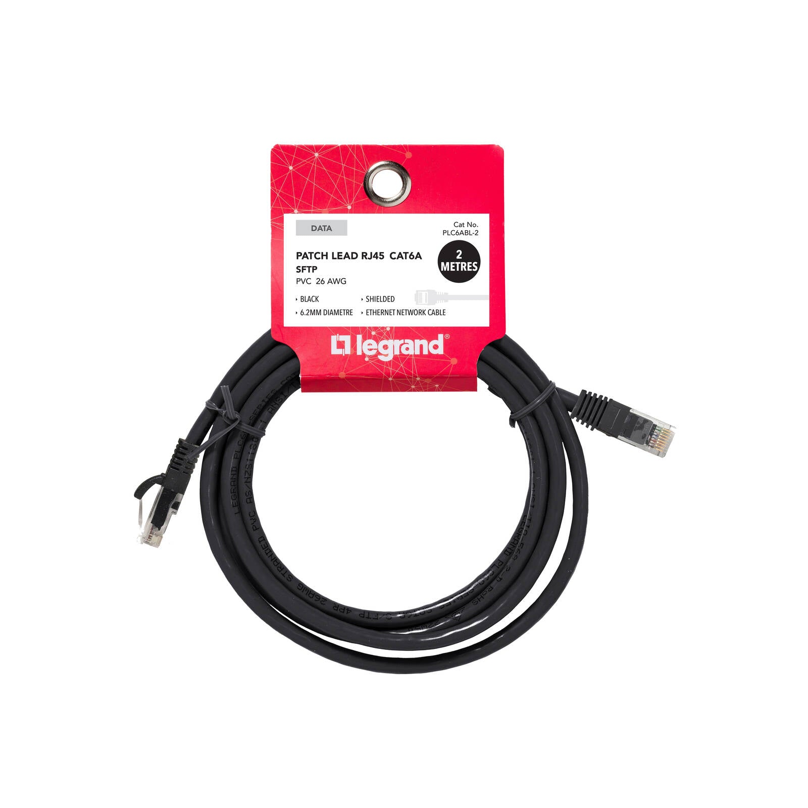 Legrand Cat6A RJ45 SFTP Patch Lead 2m Black Shielded Network Cable