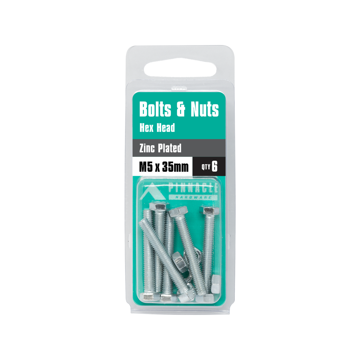 Pinnacle M5 x 35mm Zinc Plated Hex Head Bolts and Nuts - 6 Pack