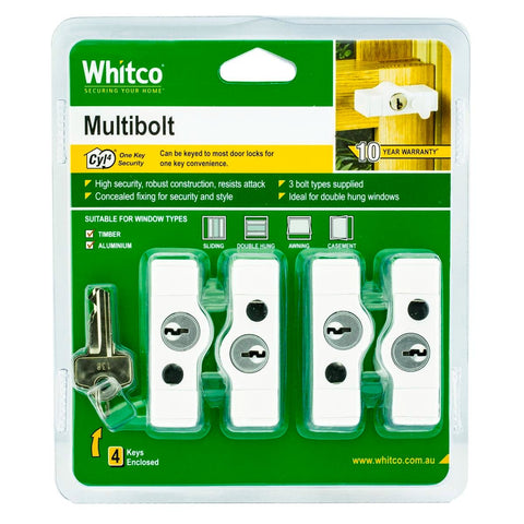 Whitco Cyl4 Multi Bolt Window Lock 4 Pack - White - High Security - SuperSaverAU - view 1