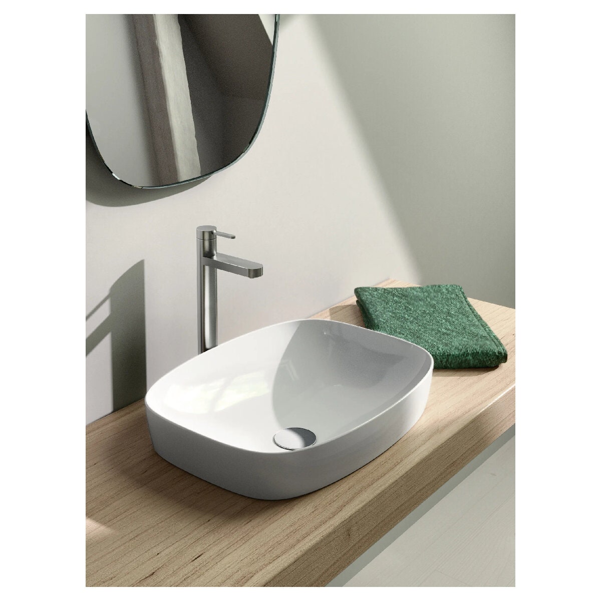 Catalano Green Lux Semi Inset Countertop Basin - Gloss White Ceramic, Antibacterial Glaze - 150AGRLX00