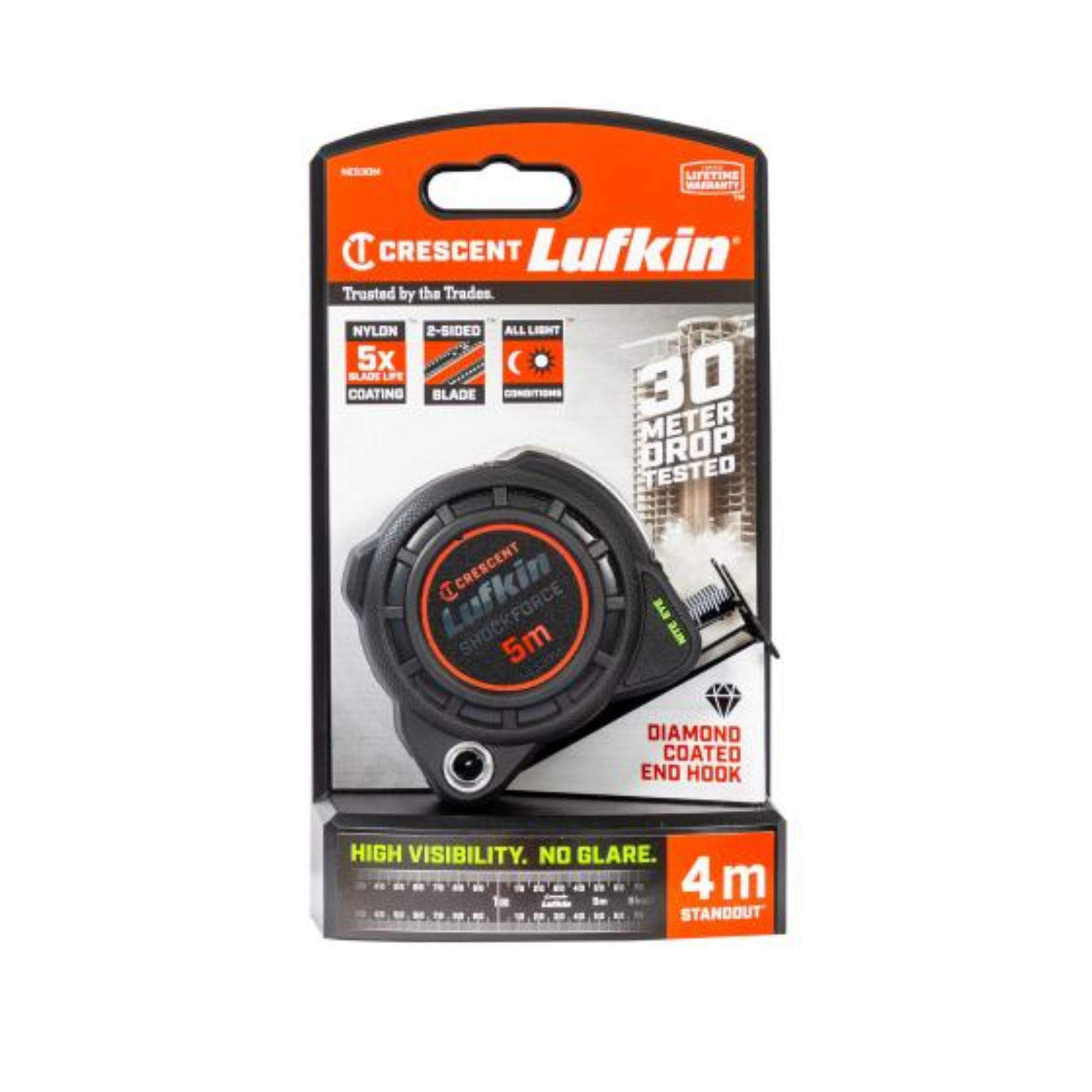 Crescent Lufkin Shockforce Nite Eye 5m x 30mm Tape Measure Lockable with Belt Clip