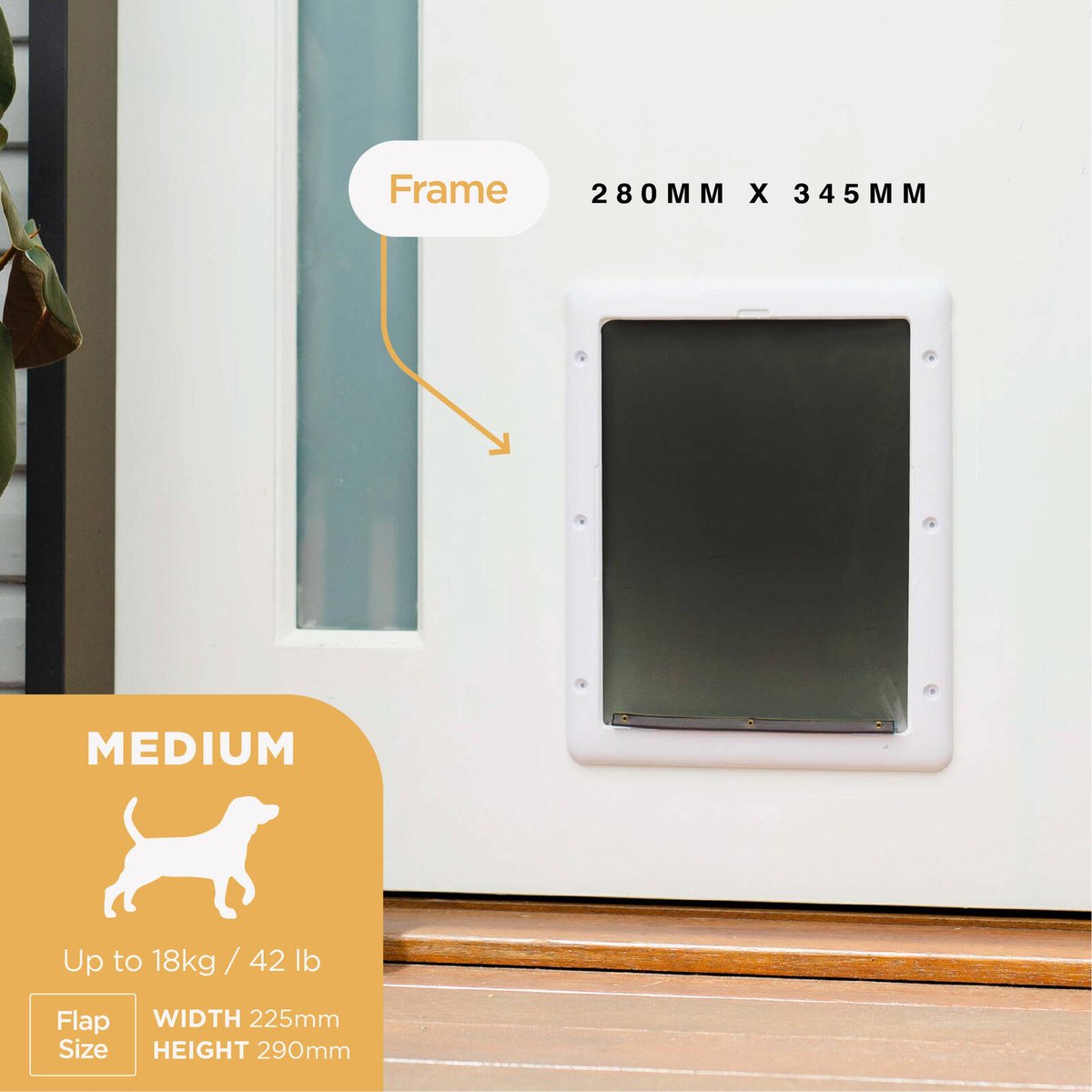 Hakuna Pets Medium Essential Pet Door - White Plastic with Lockable Flap