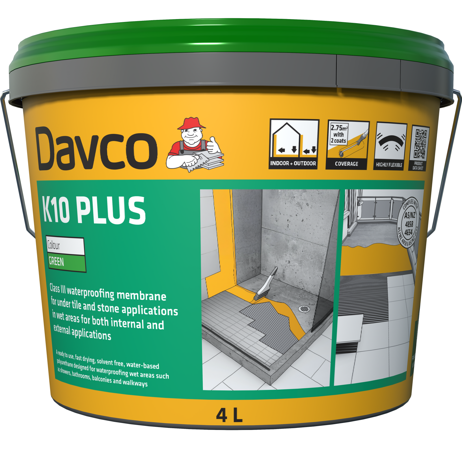 Davco 4L Green K10 Plus Waterproofing Agent Membrane for Wet Areas
