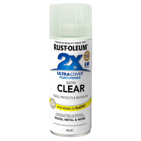 Rust-Oleum 2X Ultra Cover Satin Clear Spray Paint 340g - Versatile Durable Fast-Drying - SuperSaverAU - view 1