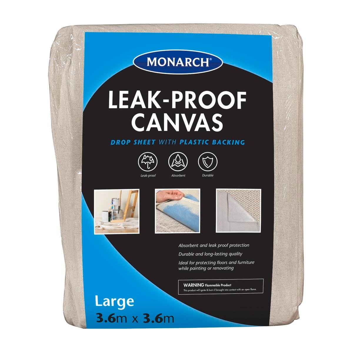 Monarch 3.6 x 3.6m Leak-Proof Canvas Drop Sheet Plastic Backed 2mm Natural
