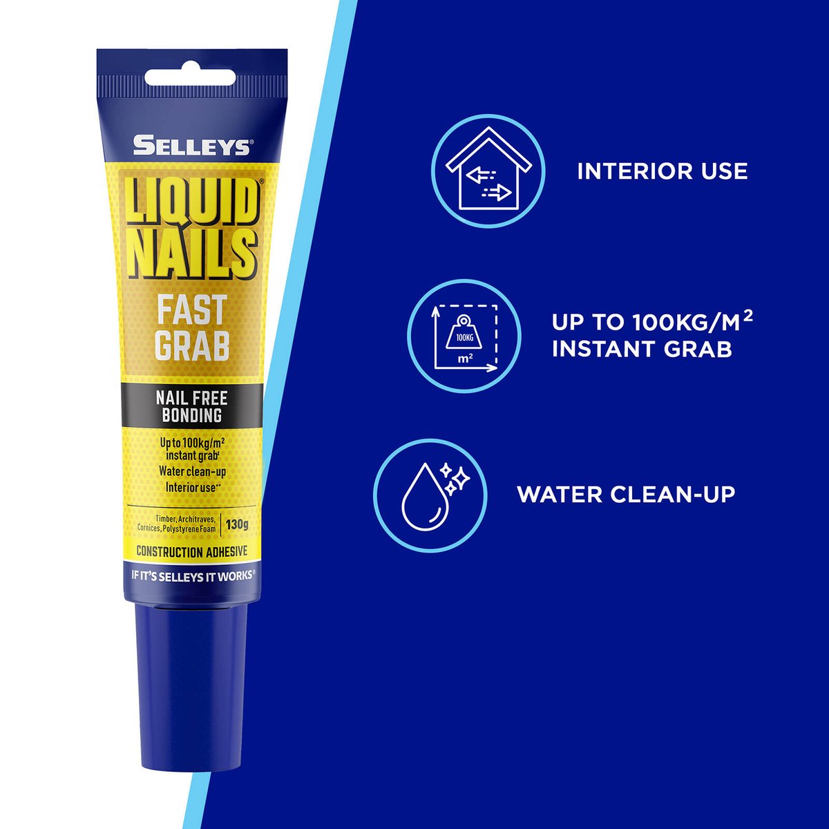 Selleys Liquid Nails 130g Fast Grab Strong Construction Adhesive