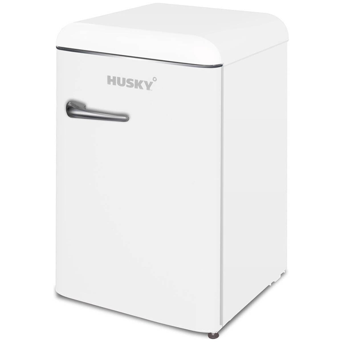 Husky 118L retro style bar fridge - white, 12L freezer compartment, adjustable shelves - HUSRET135WHHU