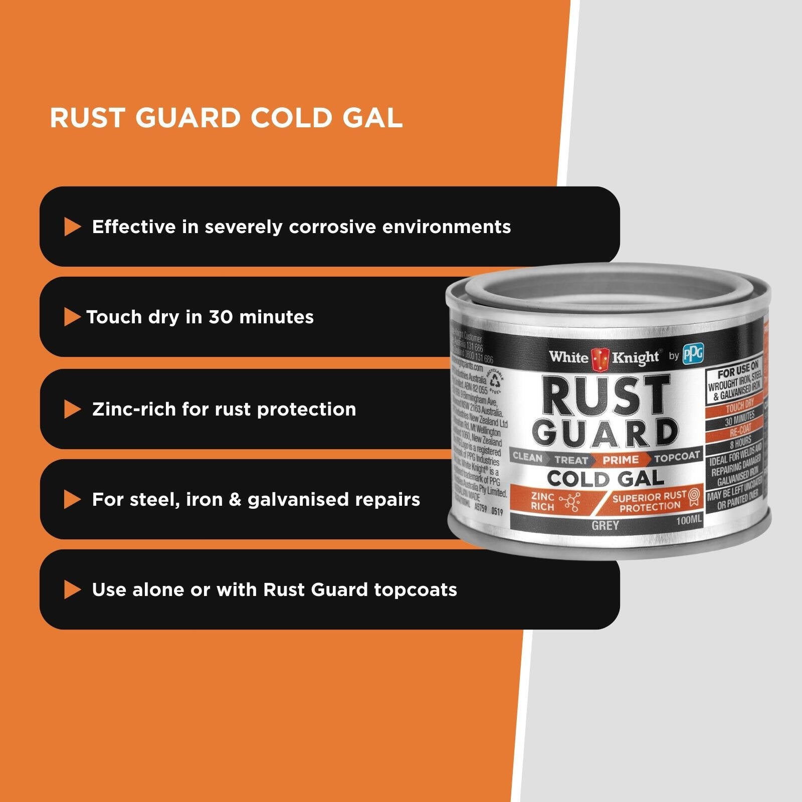 White Knight Rust Guard Cold Gal Grey Primer Paint 100ml