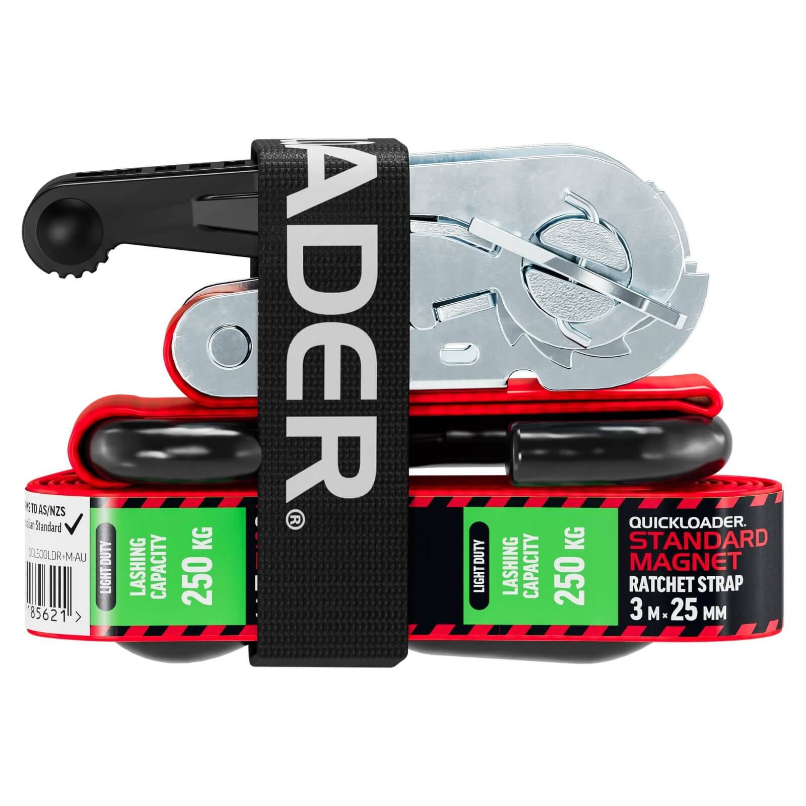 Quickloader 3m 250kg Magnet Ratchet Tie Down Strap - Red/Black