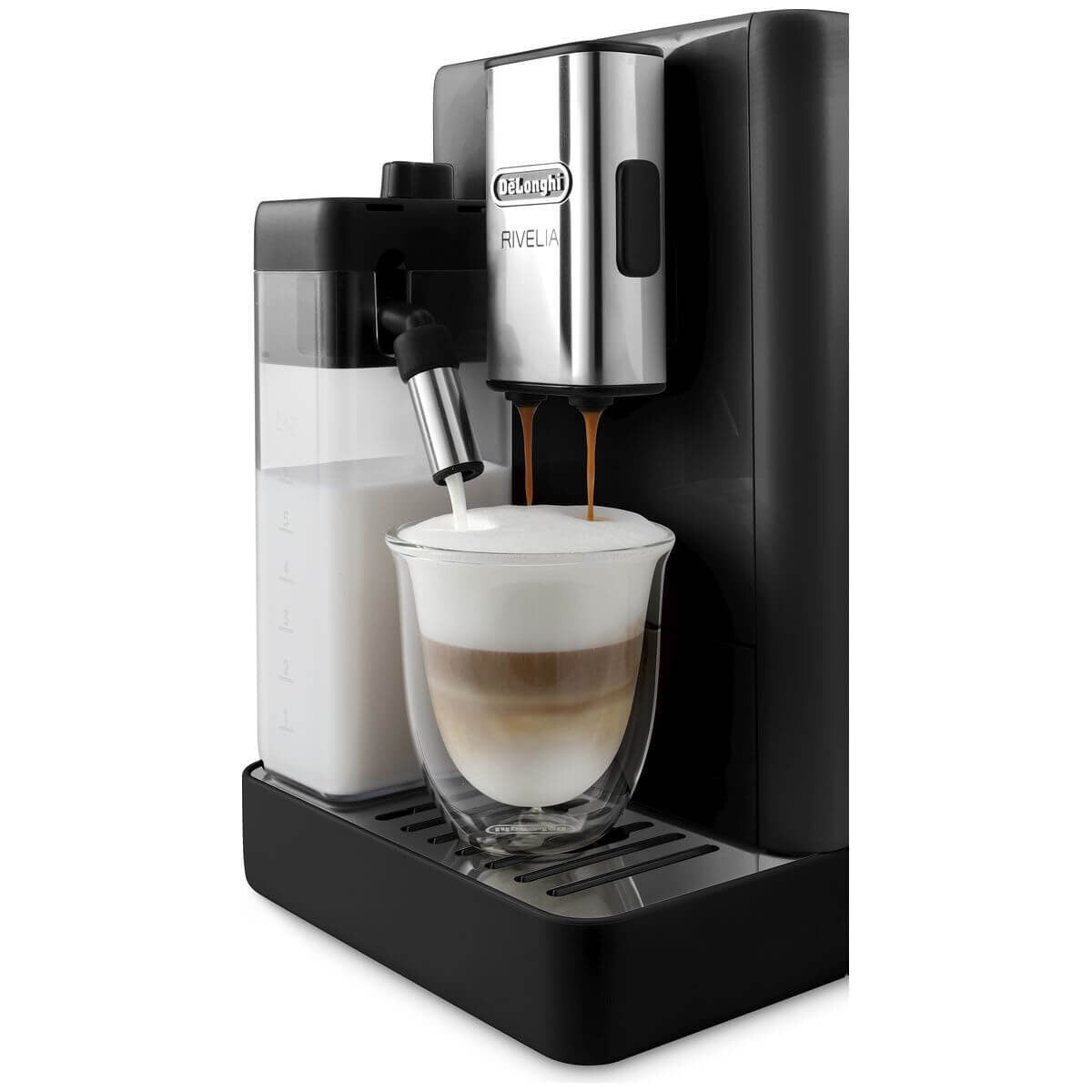 DeLonghi Rivelia fully automatic coffee machine - onyx black, LatteCrema Hot & Cold, 22 recipes - EXAM44057B